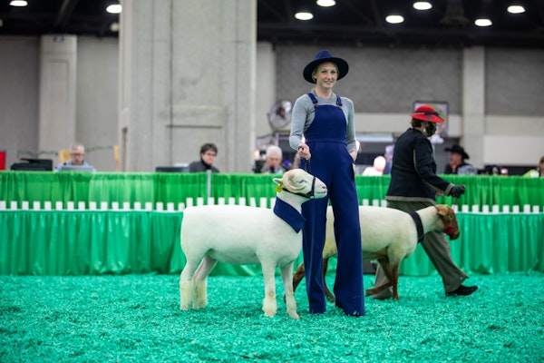 Smith poses with her lamb in the ring.
